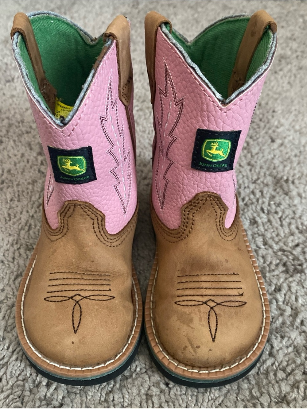 John Deere Kids' Pink & Brown Western Cowboy Boots size 6.5